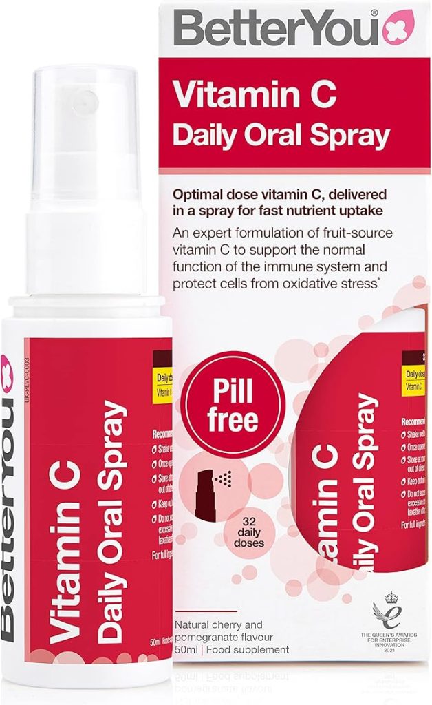 BetterYou Vitamin C Daily Oral Spray, Pill-free Vitamin C Supplement, 120mg of Fruit-sourced Vitamin C, 1-month Supply, Made in the UK, Natural Cherry and Blueberry