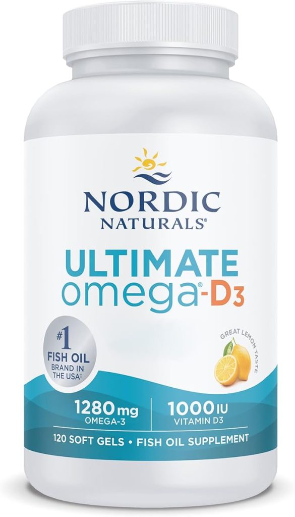 Nordic Naturals, Ultimate Omega-D3, 1280mg Omega-3, with EPA, DHA and Vitamin D3, High Dose, Lemon Flavour, 120 Softgels, Soy Free, Gluten Free, Non GMO