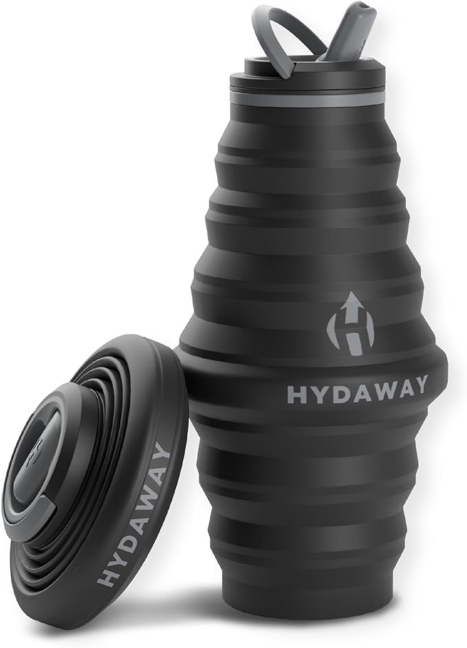 HYDAWAY Collapsible Water Bottle - 25oz I Reusable Water Bottle with Flip Top Lid for Travel, Hiking, Backpacking I Portable & Leakproof, Food-Grade Silicone, BPA Free, Collapses to 1.5”