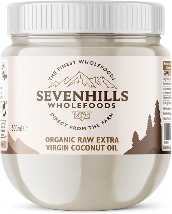 Sevenhills Wholefoods 500ml Organic Extra Virgin Raw Coconut Oil (Cold-Pressed), Recyclable Plastic Tub, Cooking, Baking, Skin Moisturiser & Hair Conditioner