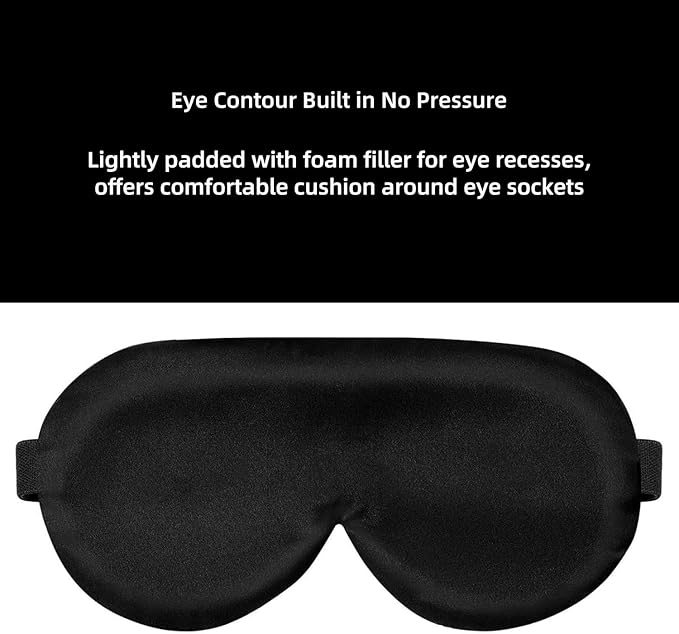 Alaska Bear Sleep Mask Silk Cover - Eye Contour Built in No Pressure - Handmade, Upgrade Over Conventional Flat Thin Shades (Black, Gift Ready Packaging)