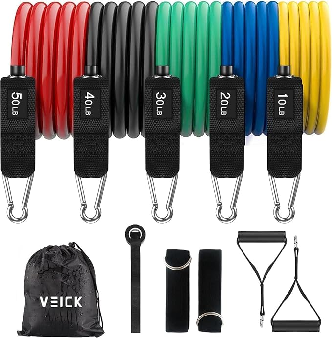 VEICK Resistance Bands Set 5pcs Fitness Tubes Tension Bands Exercise Bands Workout with Handles for Men Women Strength Physical Training Equipment at Gym Home