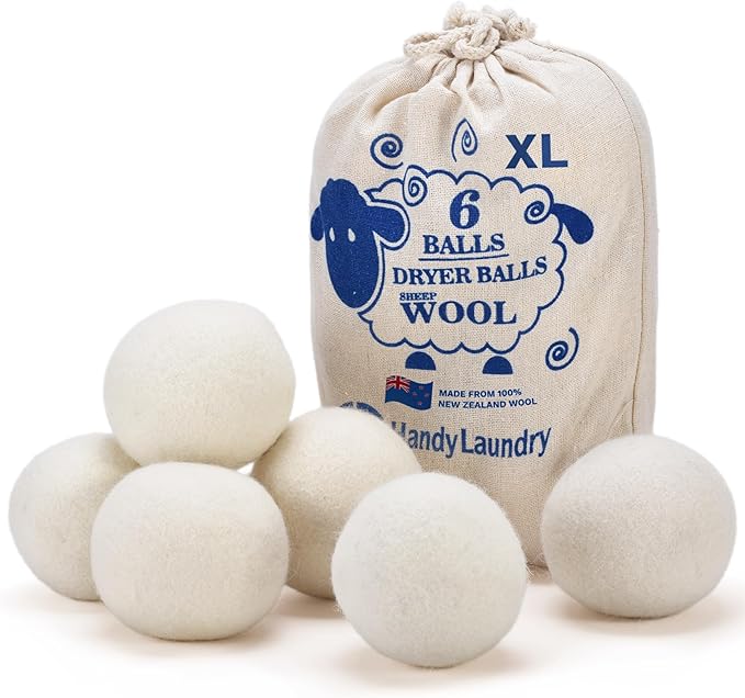 Handy Laundry Wool Dryer Balls - Natural Fabric Softener, Reusable, Reduces Clothing Wrinkles & Saves Drying Time. Better Alternative to Plastic Balls and Liquid Softener. (Pack of 6)