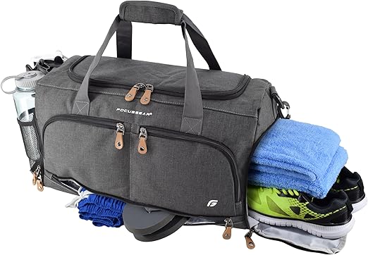 FocusGear Ultimate Gym Bag 2.0: The Durable Crowdsource Designed Duffel Bag with 10 Optimal Compartments Including Water Resistant Pouch (Charcoal, Medium (20")), Charcoal, Duffle Bag