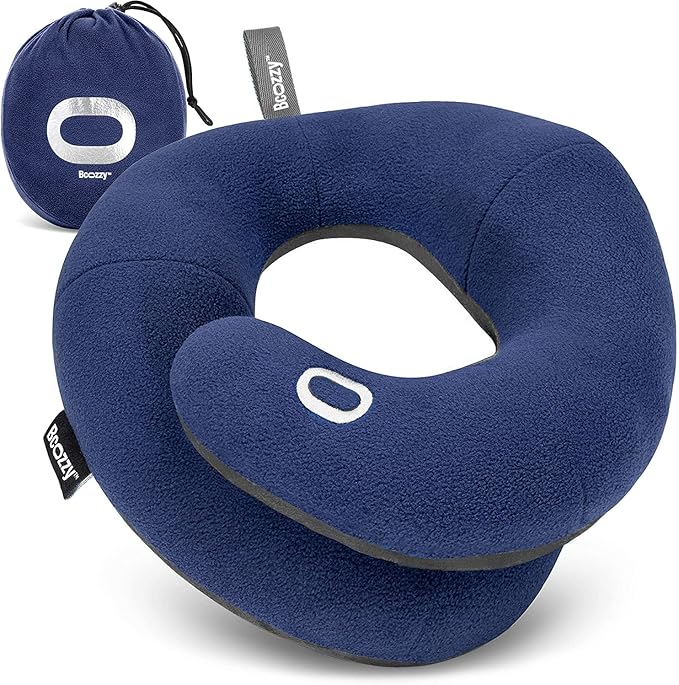 BCOZZY Neck Pillow for Travel Provides Double Support to The Head, Neck, and Chin in Any Sleeping Position on Flights, Car, and at Home, Comfortable Airplane Travel Pillow, Large, Navy