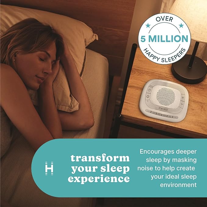 HoMedics Noise Sound Machine Portable Sleep Therapy for Home, Office, Baby & Travel 6 Relaxing & Soothing Nature Sounds, Battery Or Adapter Charging Options, Auto-Off Timer