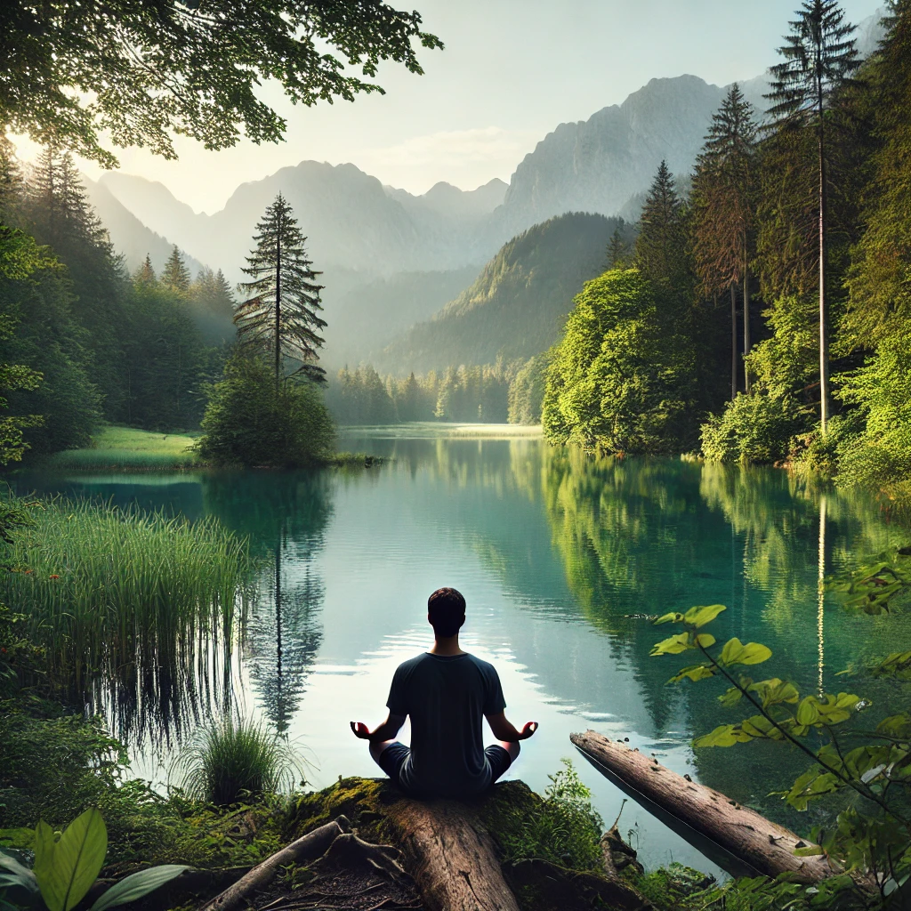 A serene image of nature or a contemplative scene, like someone meditating or a spiritual symbol.