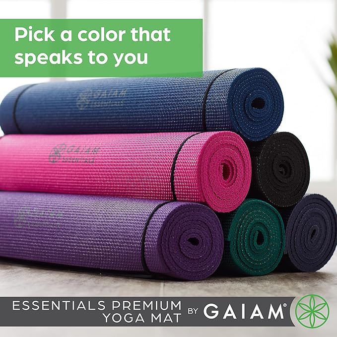 Gaiam Essentials Premium Yoga Mat with Yoga Mat Carrier Sling (72"L x 24"W x 1/4 Inch Thick)