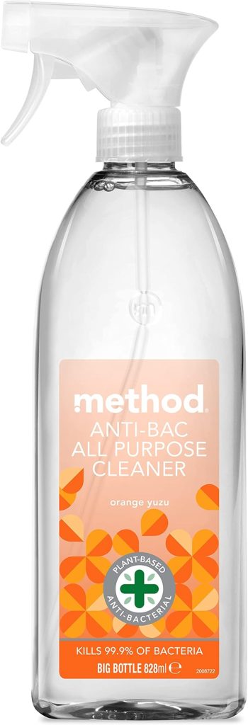 Method Antibacterial Spray, All Purpose Cleaner, Powerful Formula Kills 99.9% of Bacteria, Orange Yuzu, Pack of 1, 828 ml