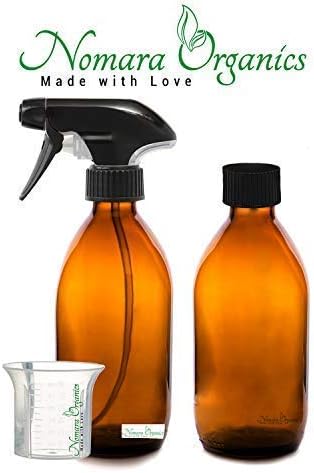 Nomara Organics Amber Glass Spray Bottles 300mL, 3 Pack- BPA Free, Refillable, Reusable Pump Containers for Organic Beauty or Kitchen, Bathroom Cleaning Products.