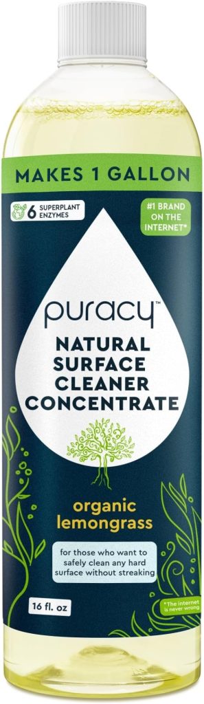 Puracy All Purpose Cleaner Concentrate, Makes 1 Gallon, Organic Lemongrass, Natural Multipurpose Cleaner for Streak-Free Household Surfaces