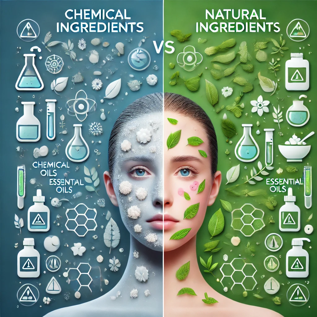 Before-and-after graphic or an infographic highlighting the benefits of green beauty vs. chemical products.