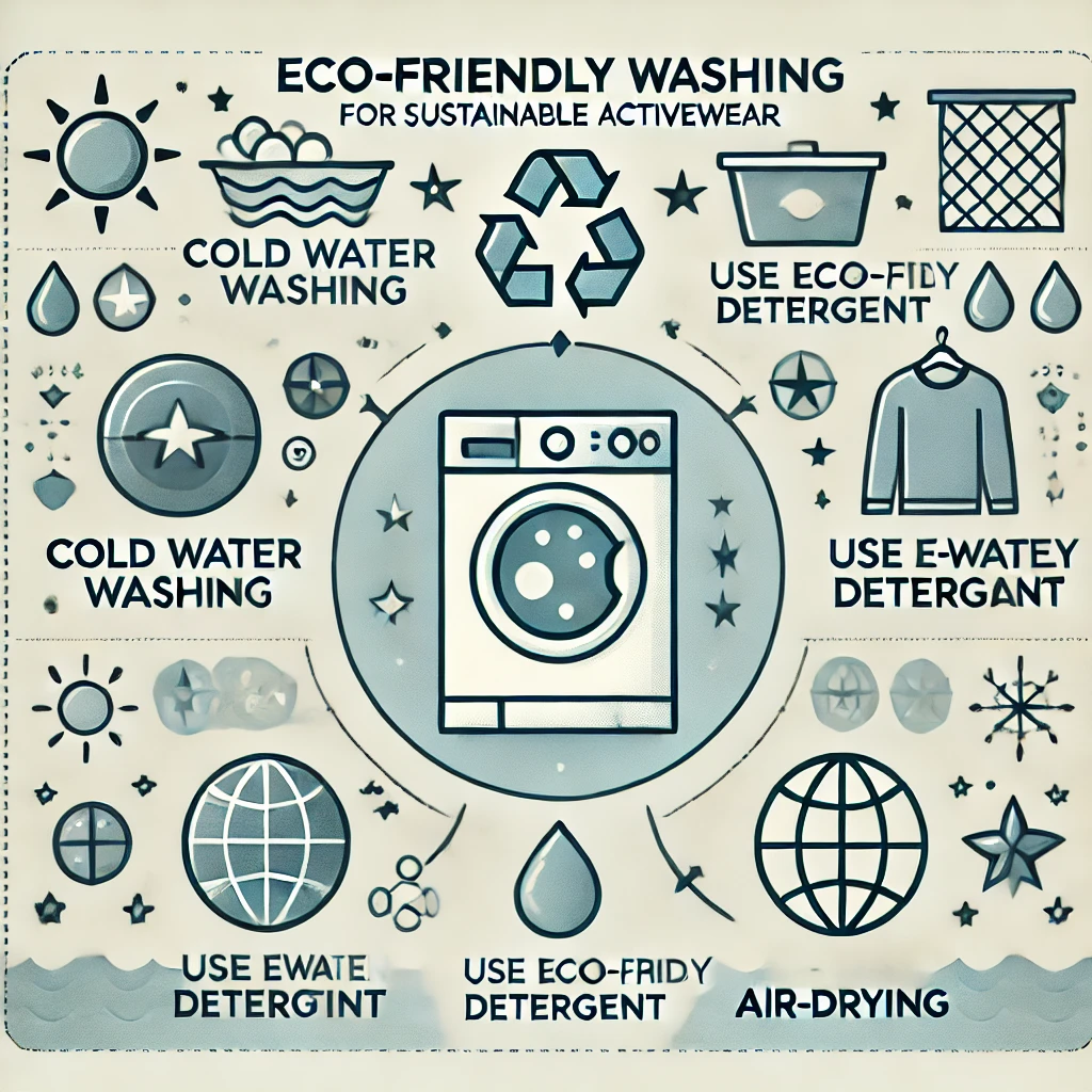 an infographic showing eco-friendly washing practices (cold water washing, air-drying).